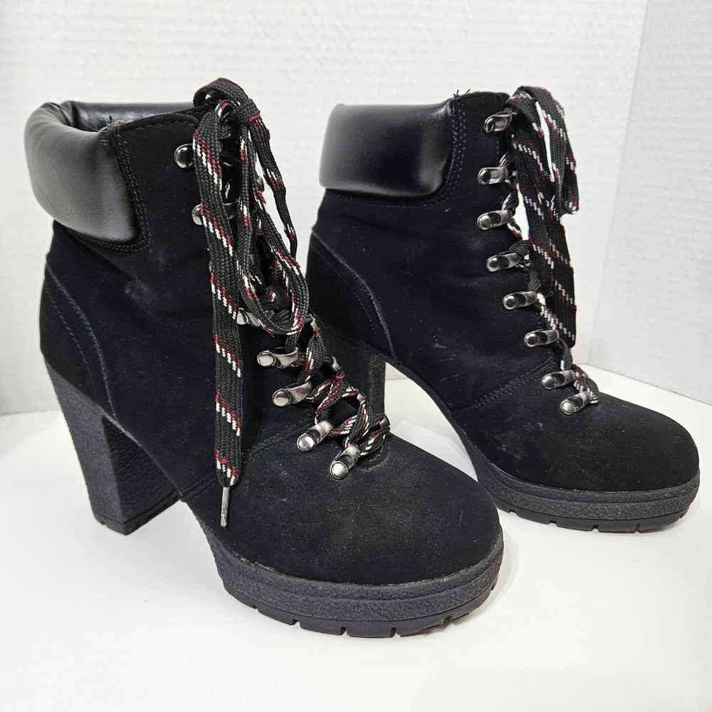 Wild Diva Black Faux Suede Platform Lug Sole Hiker Boot 6 Gorpcore Bratz Edgy